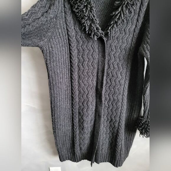Jillian Jones 100% LambsWool Midi Cardigan Cable Knit Dark Gray Fisherman Sz XL - Picture 6 of 15